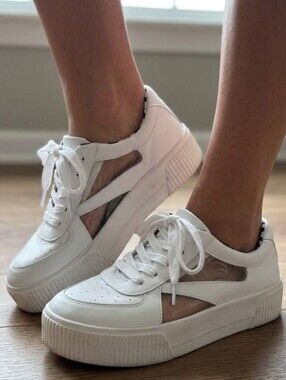 Mix No. 6 Emmalyn Clear Panel Platform Flatform Sneakers White Size 7.5 M - EUC!